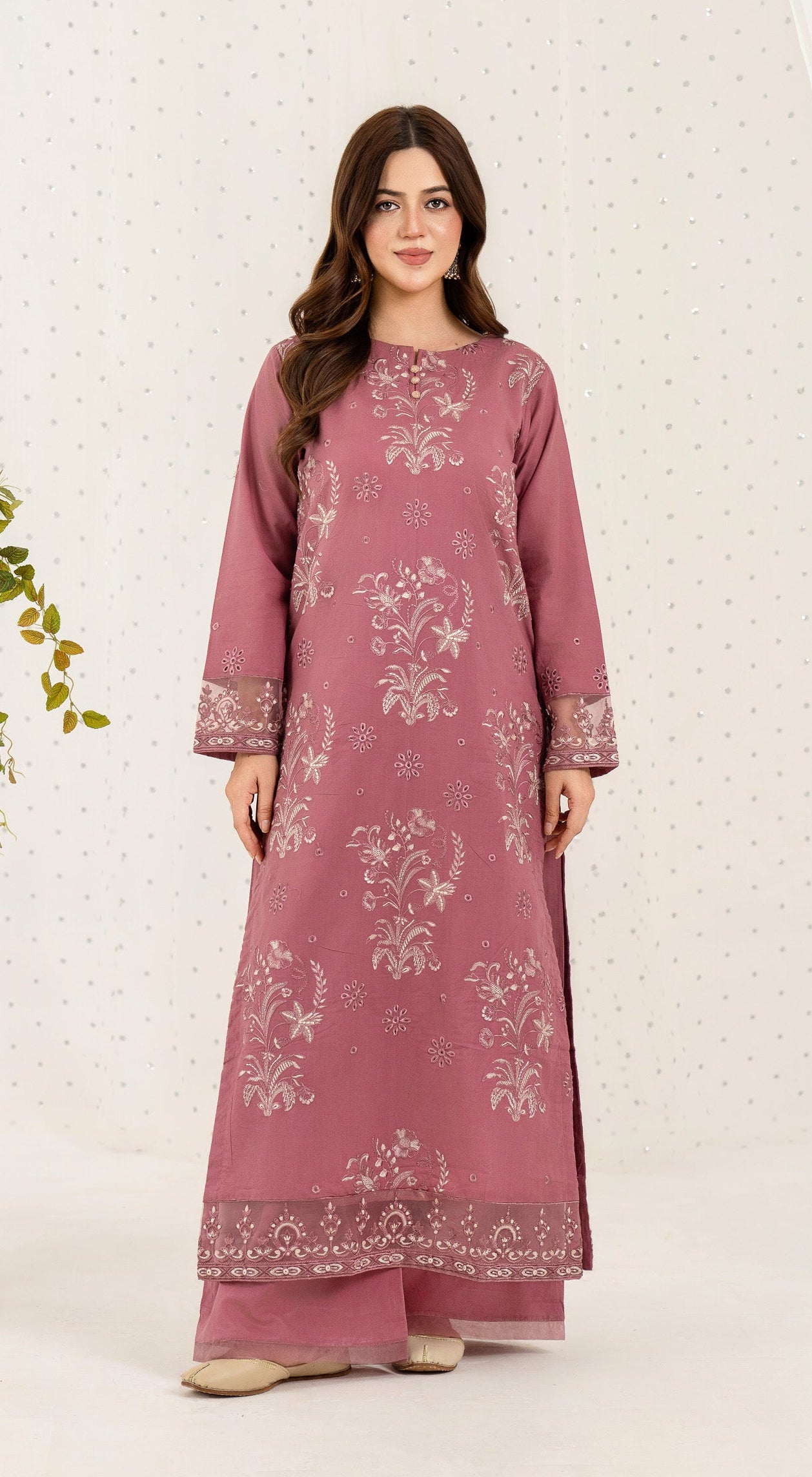Rosewood Bloom – Embroidered 2PC Pret Set