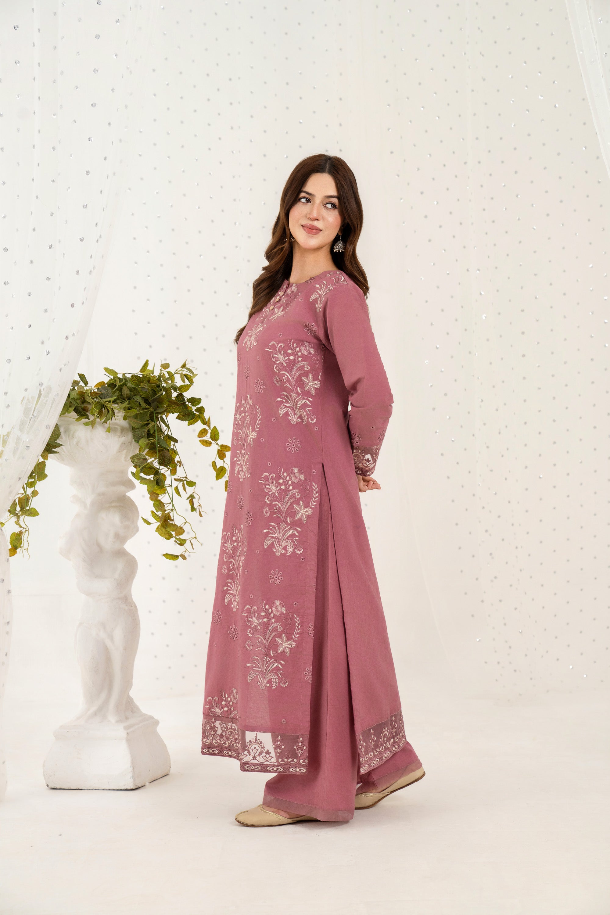 Rosewood Bloom – Embroidered 2PC Pret Set