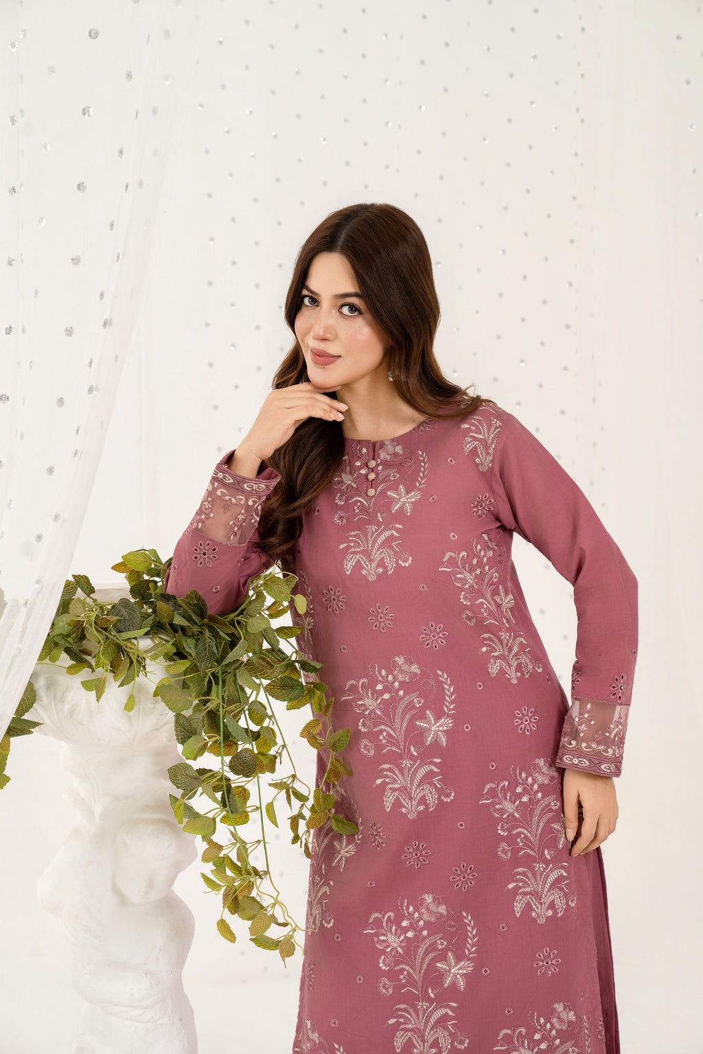 Rosewood Bloom – Embroidered 2PC Pret Set