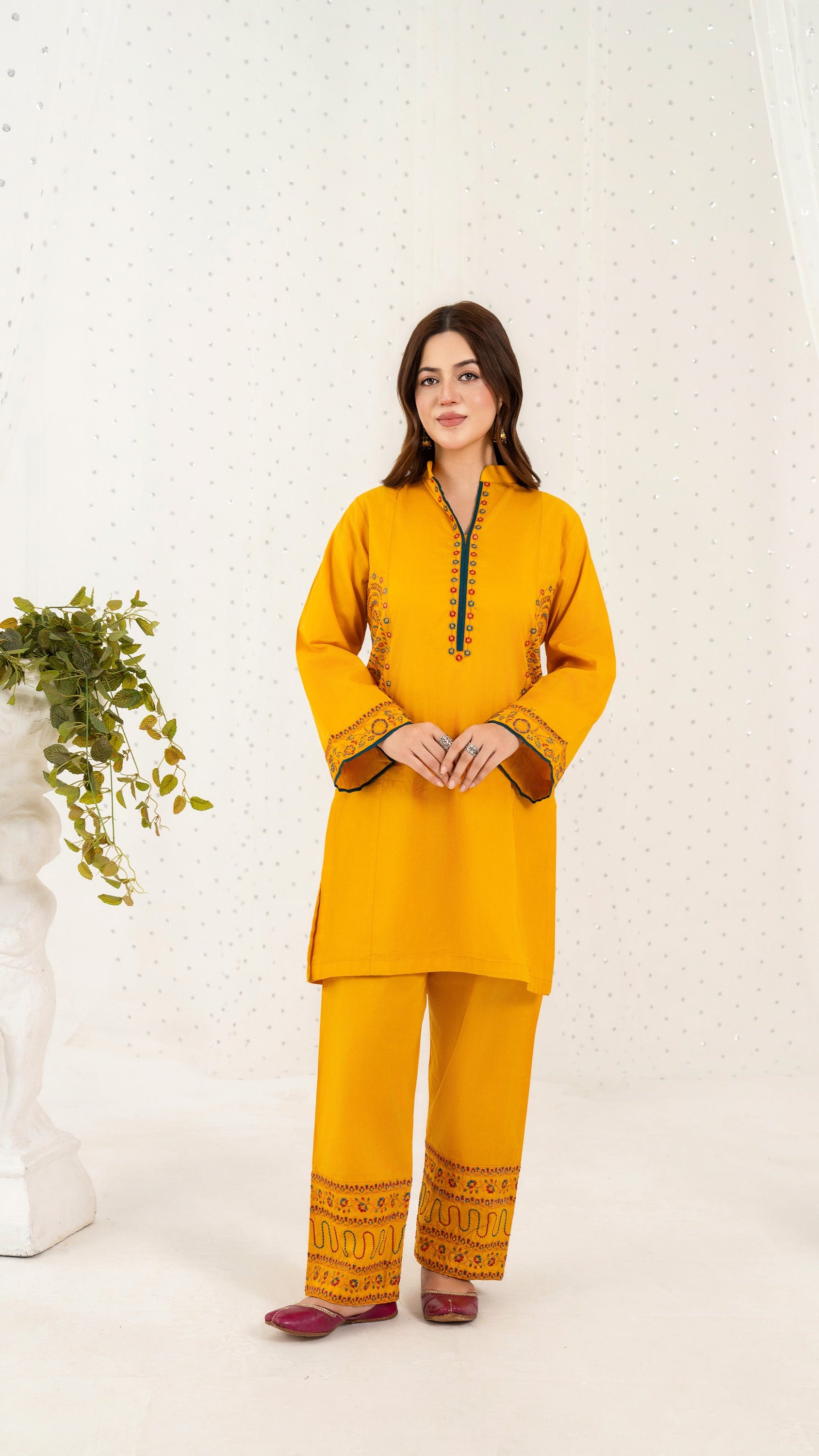 Golden Bloom – Embroidered 2PC Pret Set