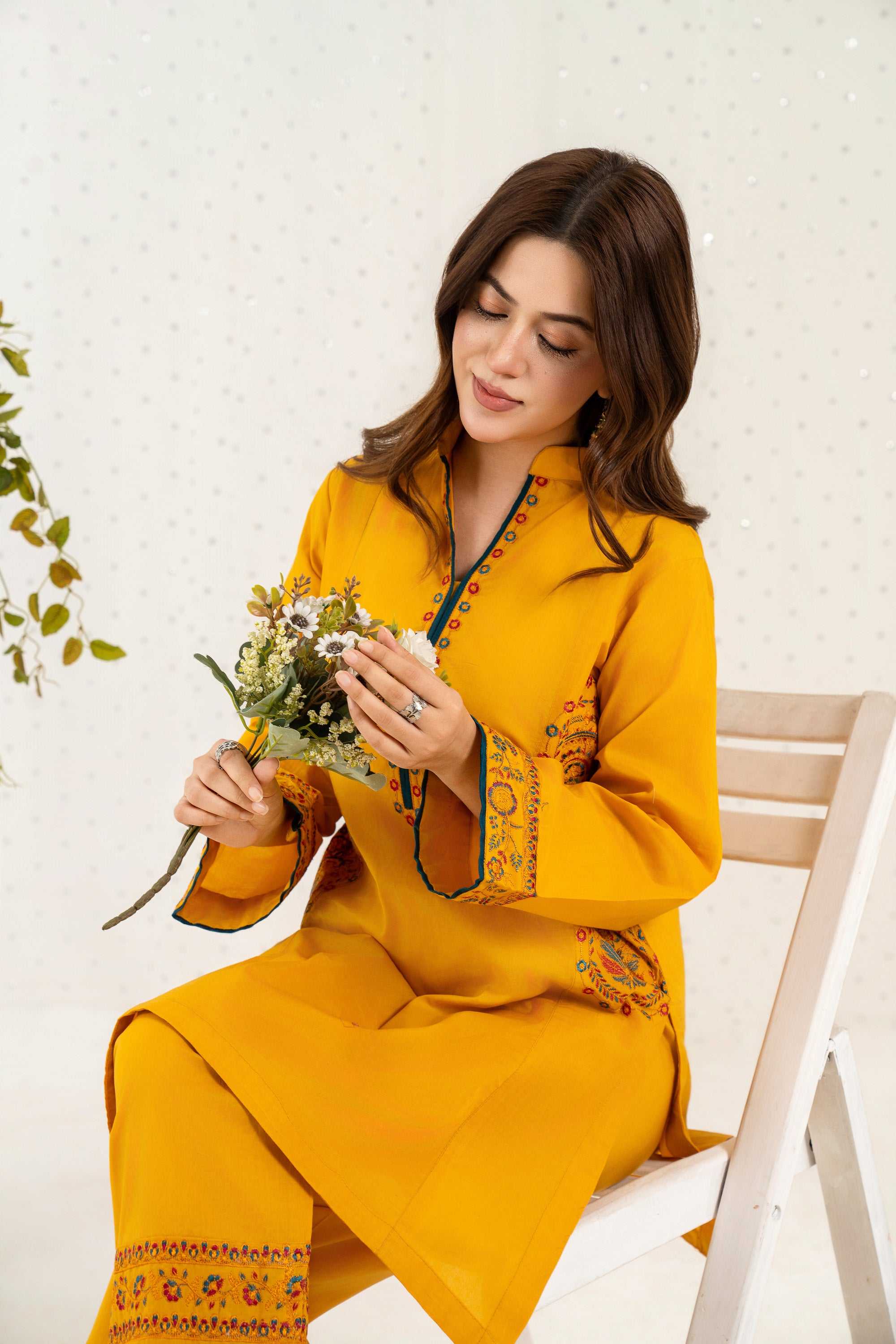 Golden Bloom – Embroidered 2PC Pret Set