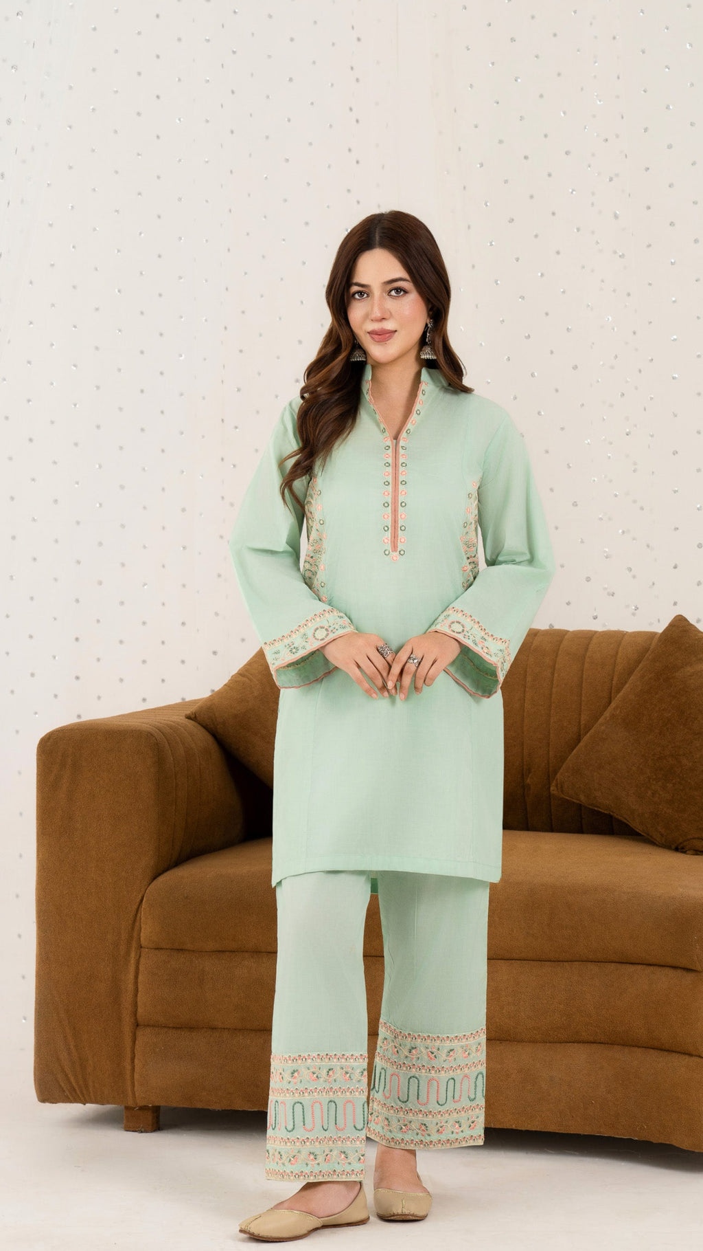 Mint Blossom – Embroidered 2PC Pret Set