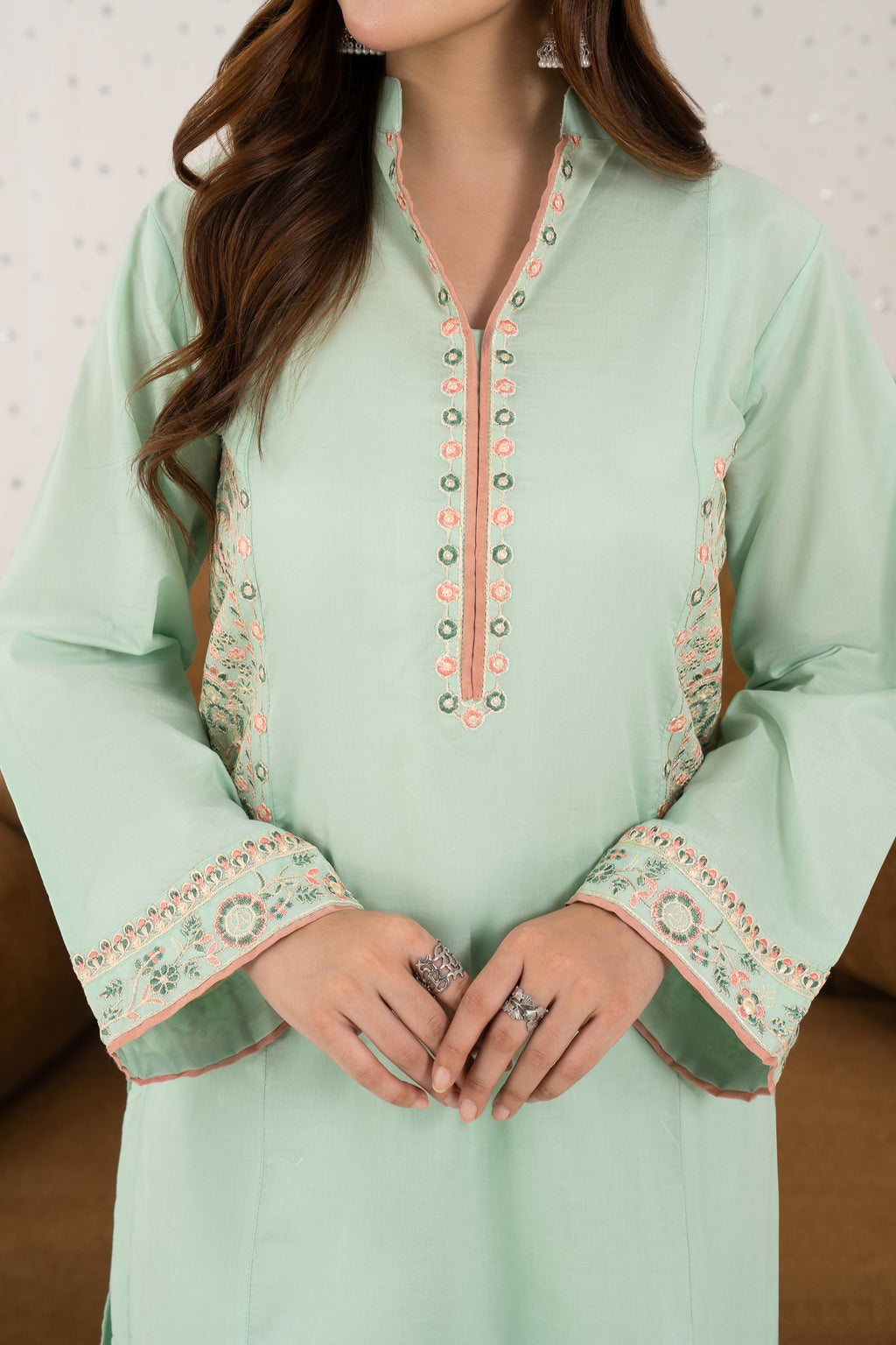Mint Blossom – Embroidered 2PC Pret Set