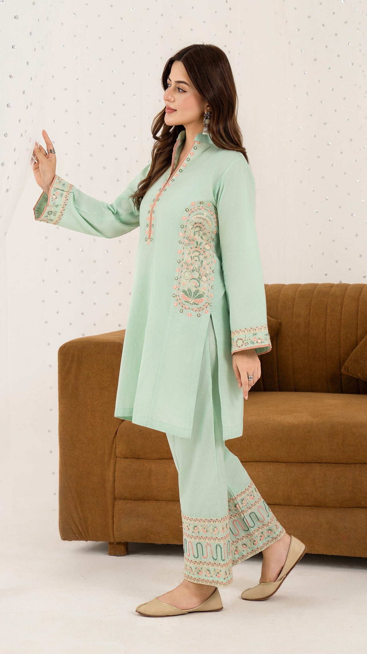 Mint Blossom – Embroidered 2PC Pret Set