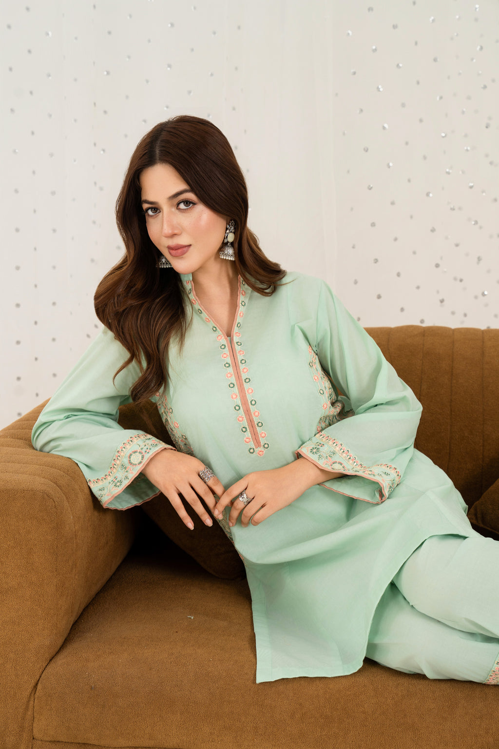Mint Blossom – Embroidered 2PC Pret Set